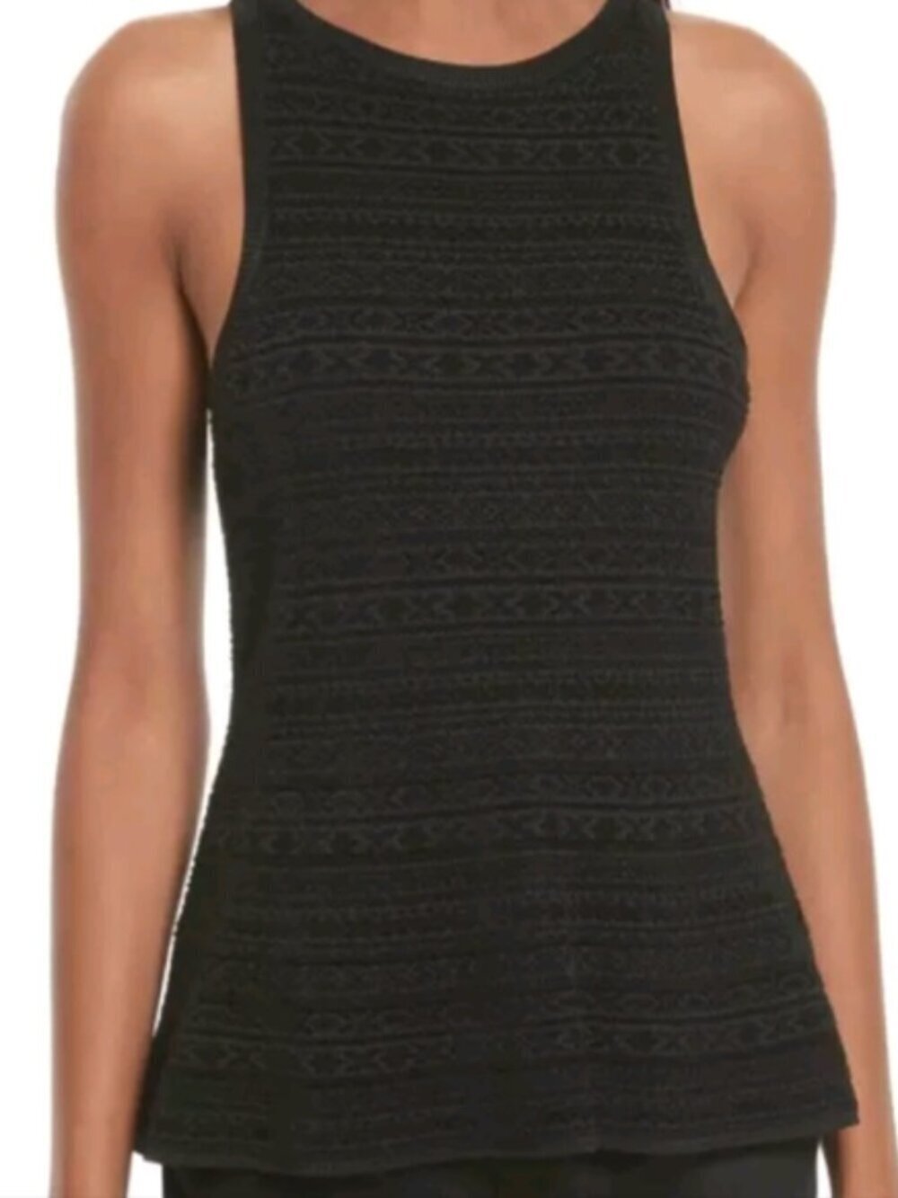 Theory Black Peplum Stretch Knit Sleeveless Top Small